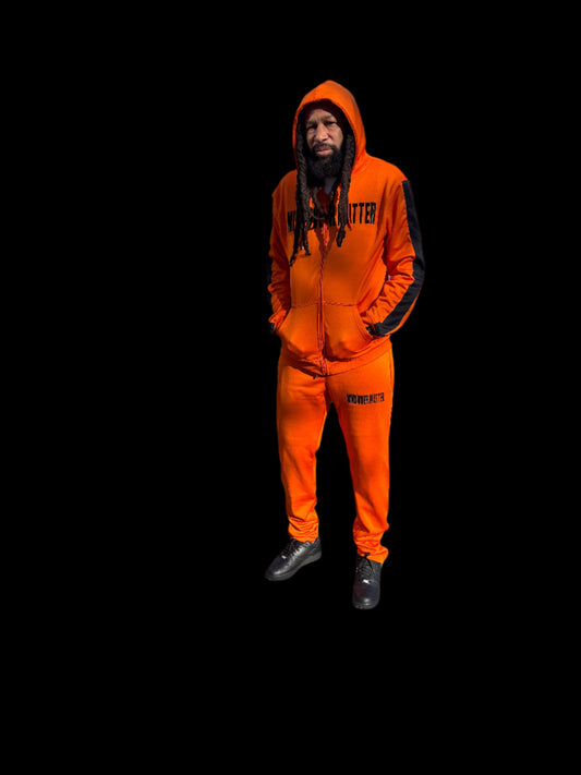 Embroidery Orange and Black Sweatsuit