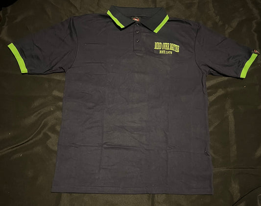 Embroidery Short Sleeve Navy Blue and Neon Green Polo Shirt